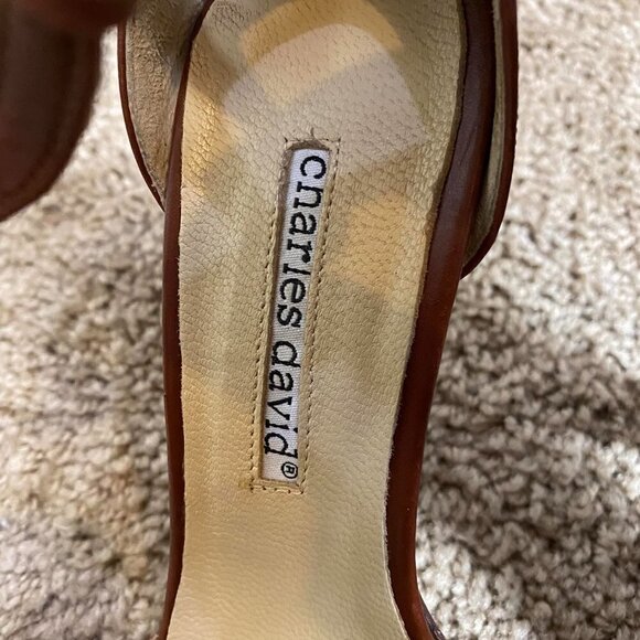 Charles David brown leather single strap open toe heels Sz 6 - Picture 7 of 10